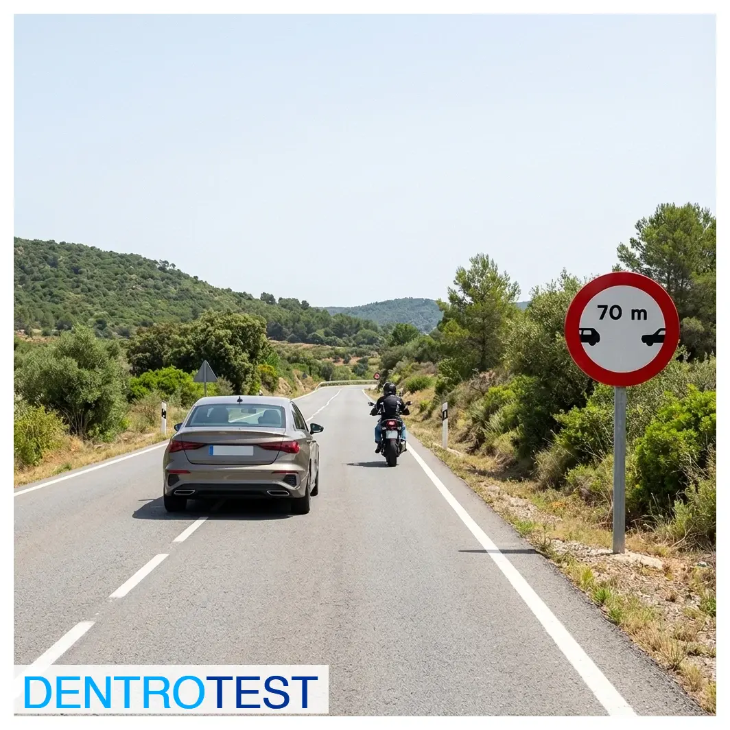 What safety distance is mandatory to maintain with a motorcycle after observing this sign?