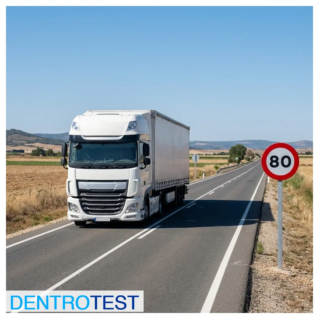Driving a truck on a conventional road where its generic maximum speed is 80 km/h, what is the minimum permitted speed for this vehicle?