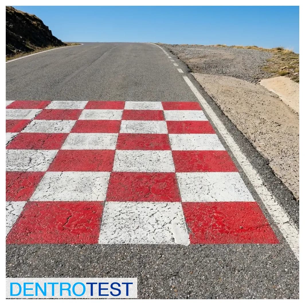 What does a grid of red and white markings (checkered pattern) painted on the road surface indicate?