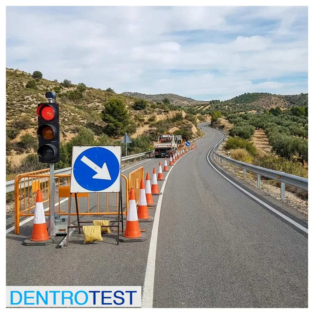 What is indicated by a series of traffic cones placed in a row on the road?