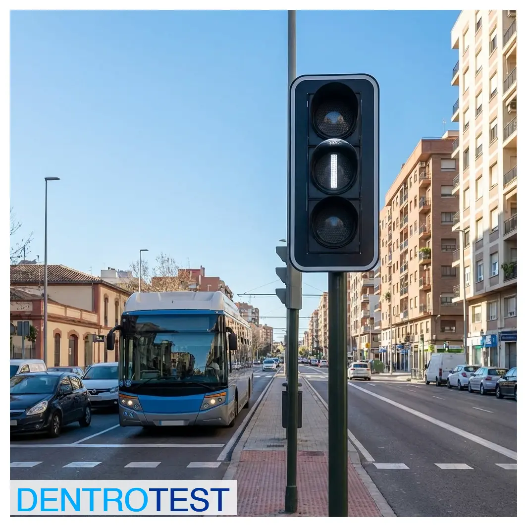 On a traffic light reserved for specific vehicles, what does an illuminated vertical white bar indicate?