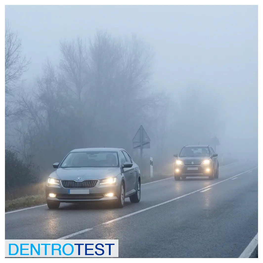 If you are driving under dense fog conditions, what safety measure should you prioritize?