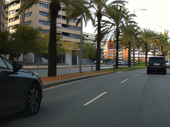 In town and with two marked lanes in our direction, where should we ride our motorcycle?