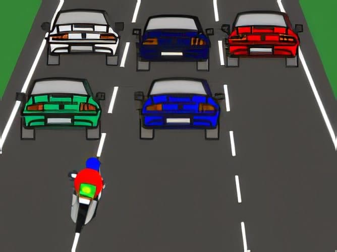 According to the circumstances observed in the image, is the motorcycle driving correctly on the dual carriageway?