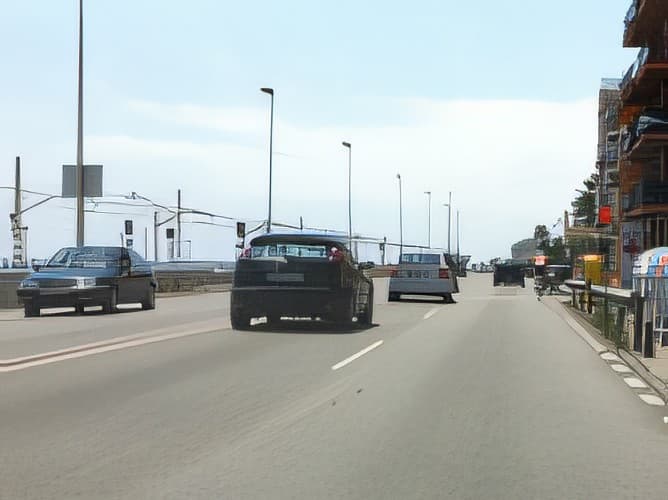 Wenn wir auf einer Ortsdurchfahrt mit zwei Fahrstreifen je Fahrtrichtung ohne Randstreifen fahren, beträgt die Höchstgeschwindigkeit ...