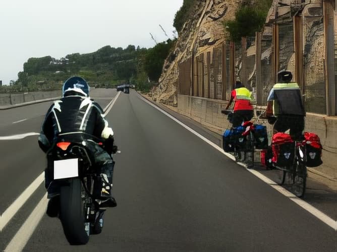 El conductor de motocicleta que se observa en la imagen está adelantando fuera del poblado a un grupo de ciclistas. ¿Qué separación lateral debe mantener durante el adelantamiento?