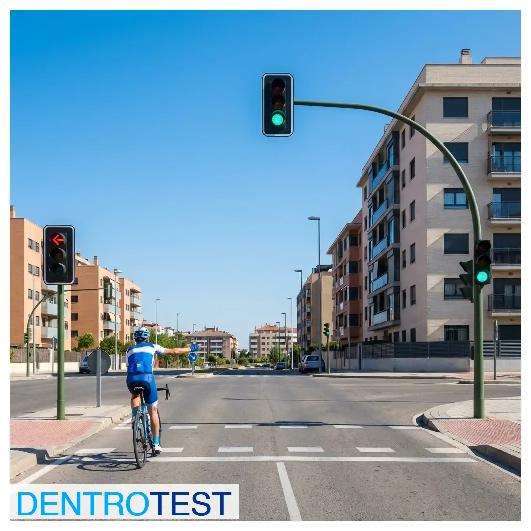Si un ciclista pretende girar a la izquierda en esta intersección que cuenta con semáforos a ambos lados, ¿qué señalización debe obedecer?