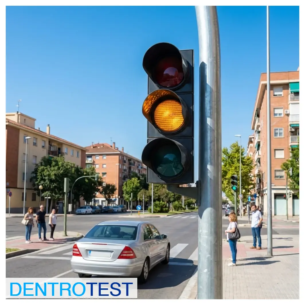 What does a traffic light with a steady (non-flashing) yellow light indicate?