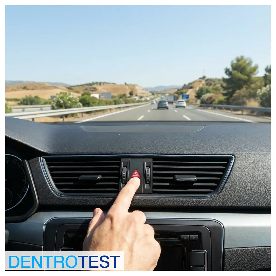 If your vehicle is moving at an abnormally reduced speed due to a breakdown, are you allowed to use the hazard warning lights while driving?