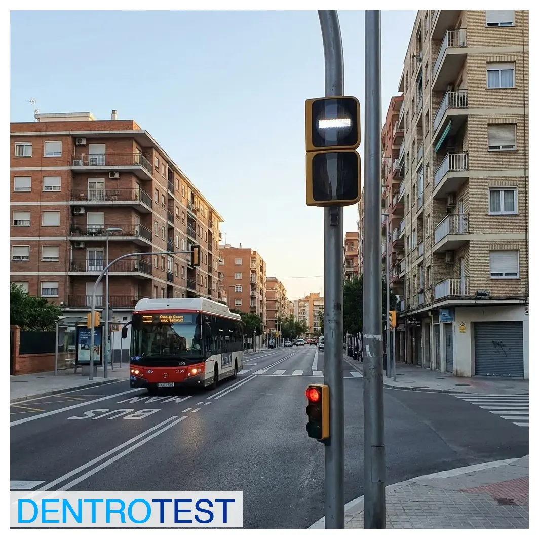 On a traffic light reserved for buses and trams, what does the illuminated horizontal white bar on a black background indicate?