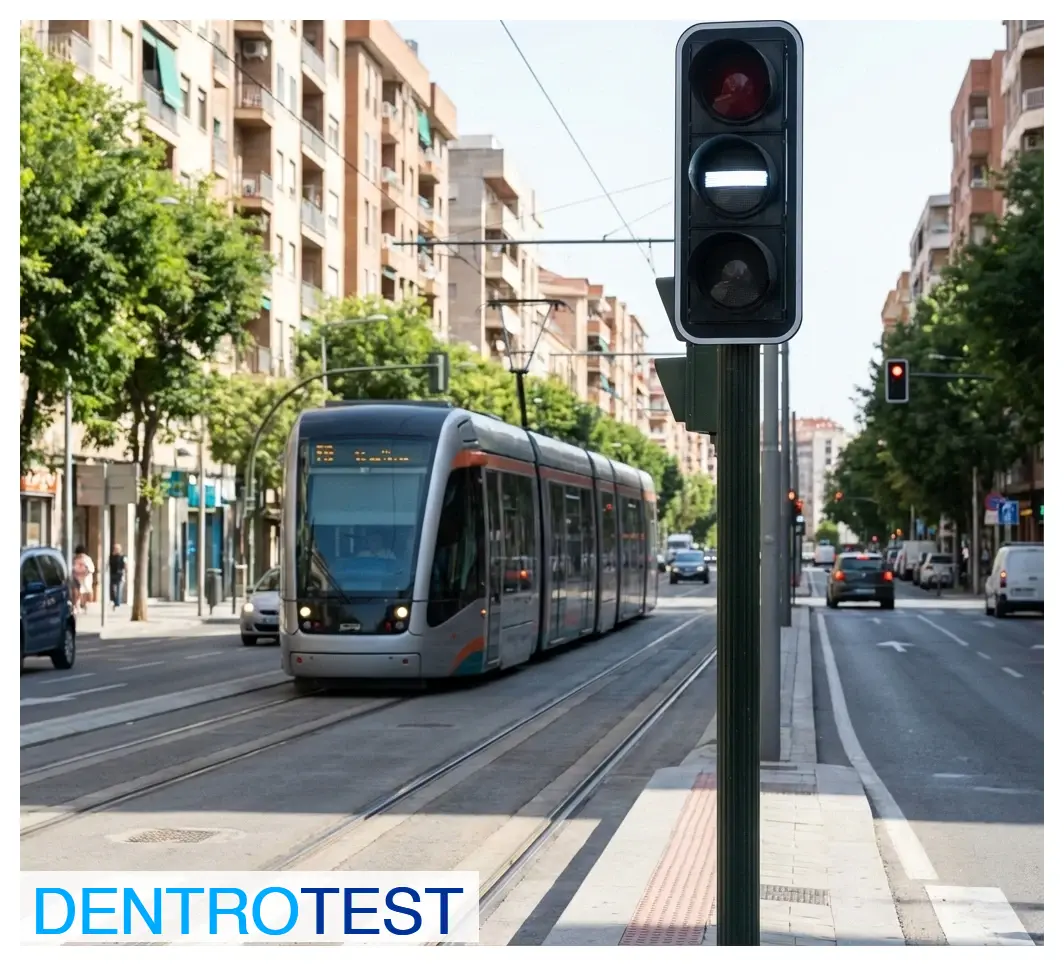 What does an illuminated horizontal white stripe indicate on a traffic light reserved for trams and regular bus lines?