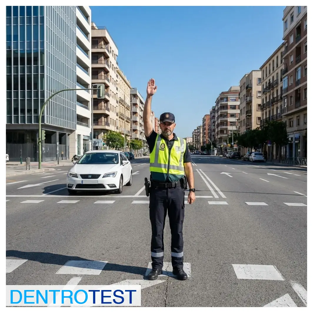 How should you act if a traffic officer raises their arm vertically at an intersection?