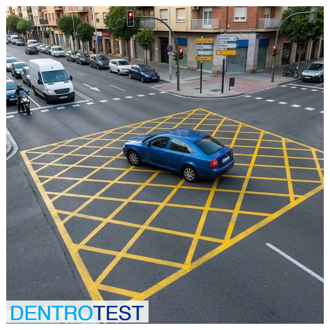 Facing a yellow grid road marking, what behavior is prohibited?