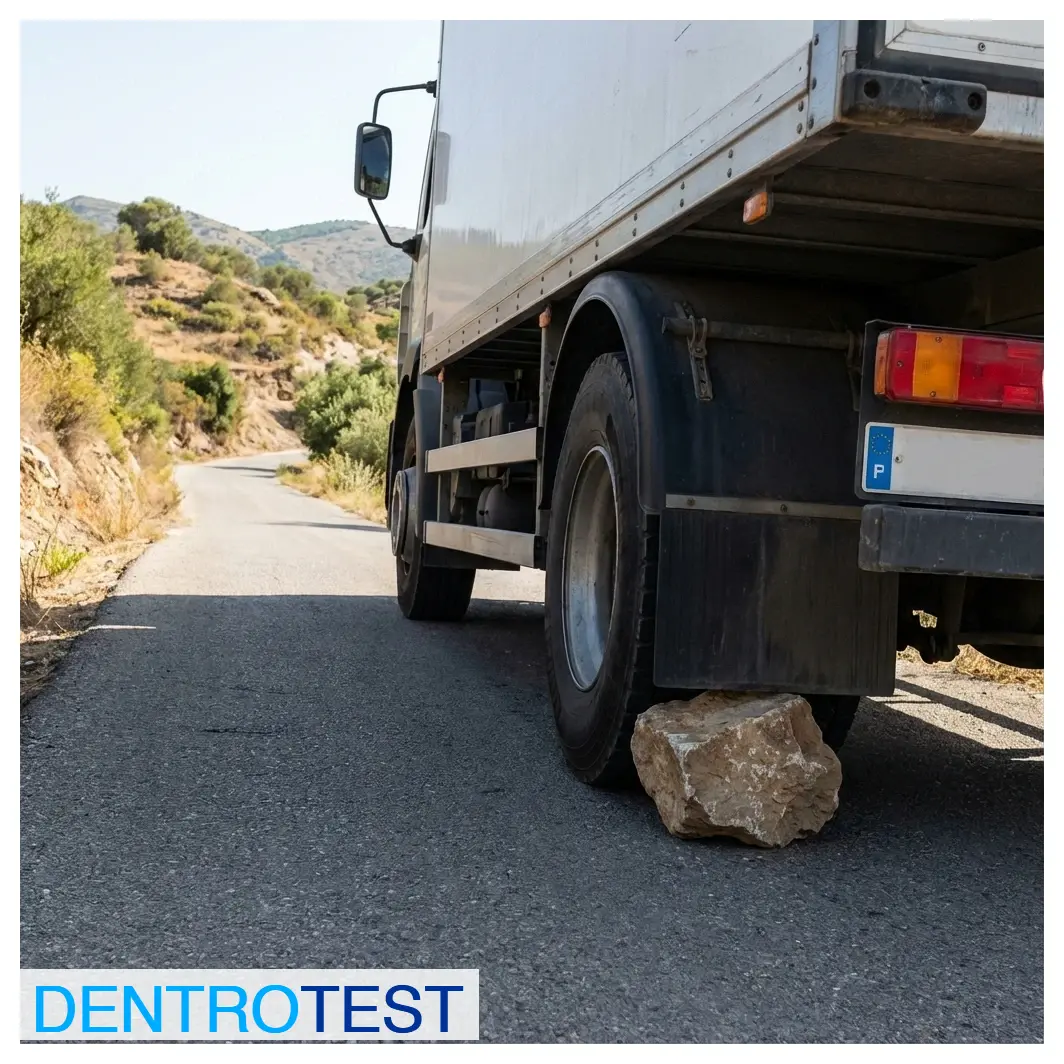 Is it permitted to use stones, wood, or other similar elements to immobilize a heavy vehicle on a slope?