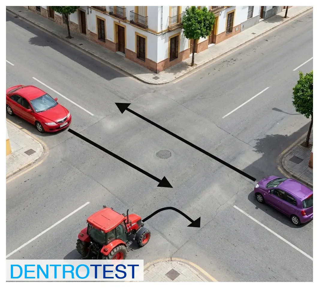 En esta intersección sin señalizar, ¿qué vehículo cruzará la vía en tercer lugar?