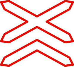 Location of a level crossing without barriers with more than one railway line