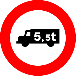 No entry for goods vehicles exceeding the indicated authorized weight