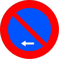Estacionamiento prohibido hacia el lado de la señal indicado por la flecha