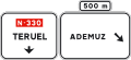 Gantry/Cantilever advance direction sign on a conventional road towards a conventional road and continuing direction