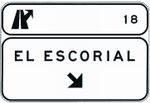 Sign over the carriageway on a motorway and dual carriageway. Immediate exit towards a conventional road