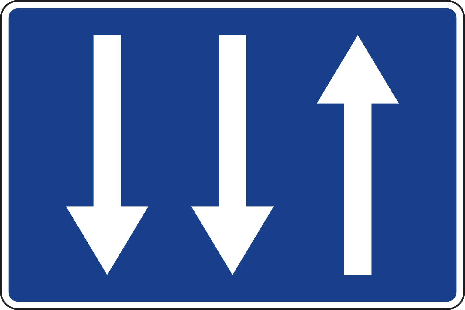 Road section with one lane for the own direction of traffic and two lanes for the opposite direction