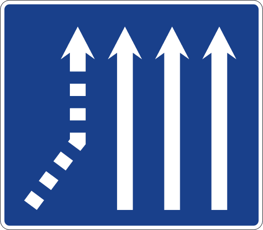 Merge of a lane from the left on a three-lane road