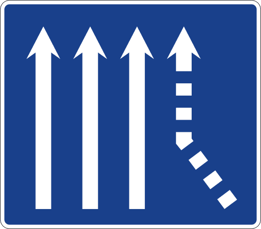 Einmündung eines Fahrstreifens von rechts auf einer Fahrbahn mit drei Fahrstreifen
