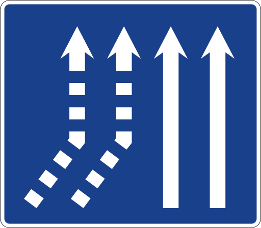 Merge of two lanes from the left on a two-lane road