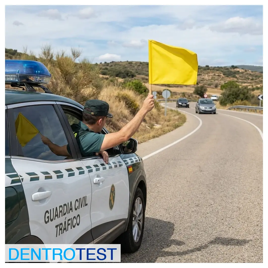 What does a yellow flag used by authorized personnel on the road indicate?