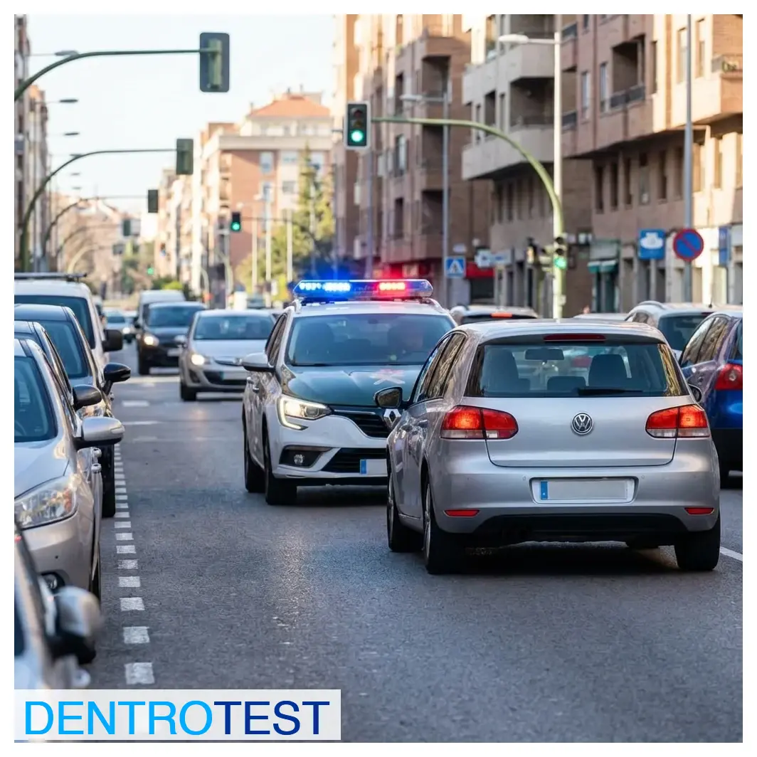 If a police vehicle positions itself behind you and activates a flashing yellow or red light facing forward, how should you proceed?