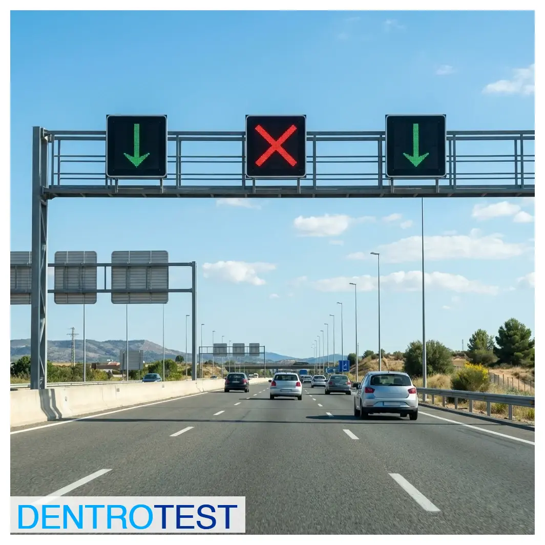 What obligation does a lit red cross-shaped light impose when driving in the lane below it?