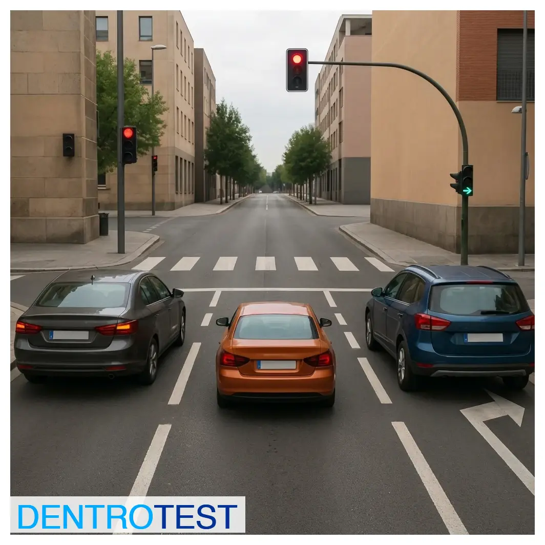 Observing the signaling at this intersection, which vehicles are strictly required to stop at the red traffic light?