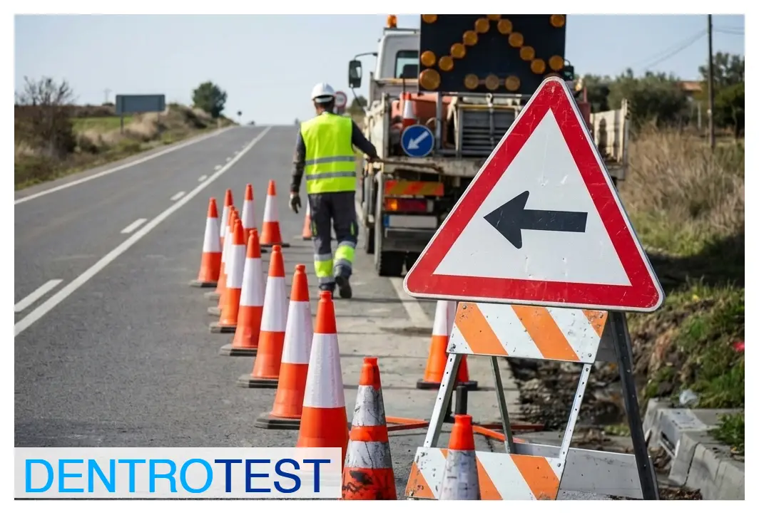What do cones indicate when arranged on the road as a barrier device?