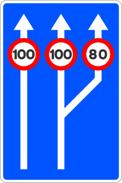S-53c Increase from two to three traffic lanes with specification of the maximum speed in each of them
